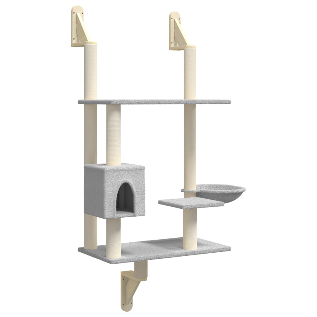Arbre à chat mural en bois avec niche avec panier – Gris clair – 153 cm – vue 2