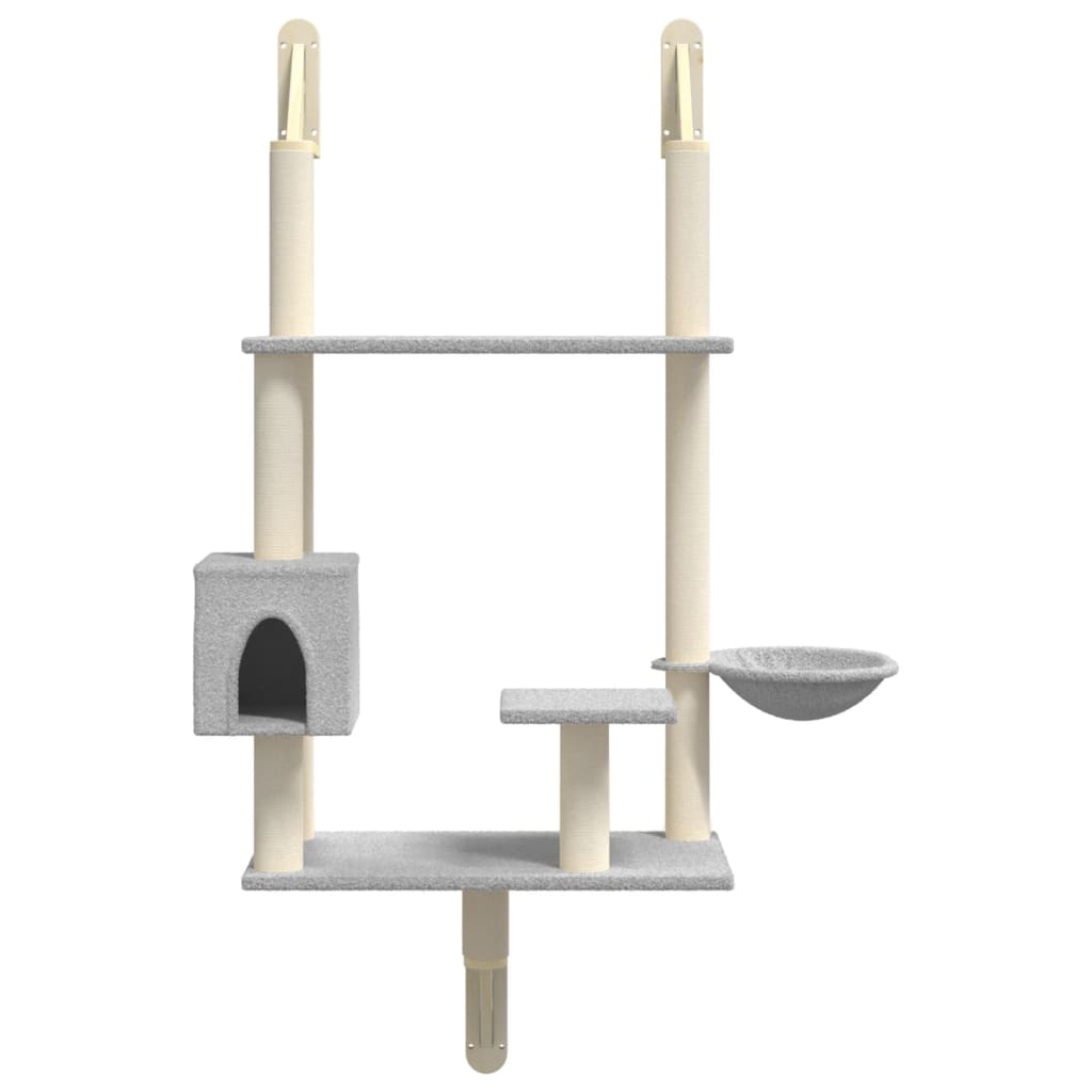 Arbre à chat mural en bois avec niche avec panier – Gris clair – 153 cm – vue 4