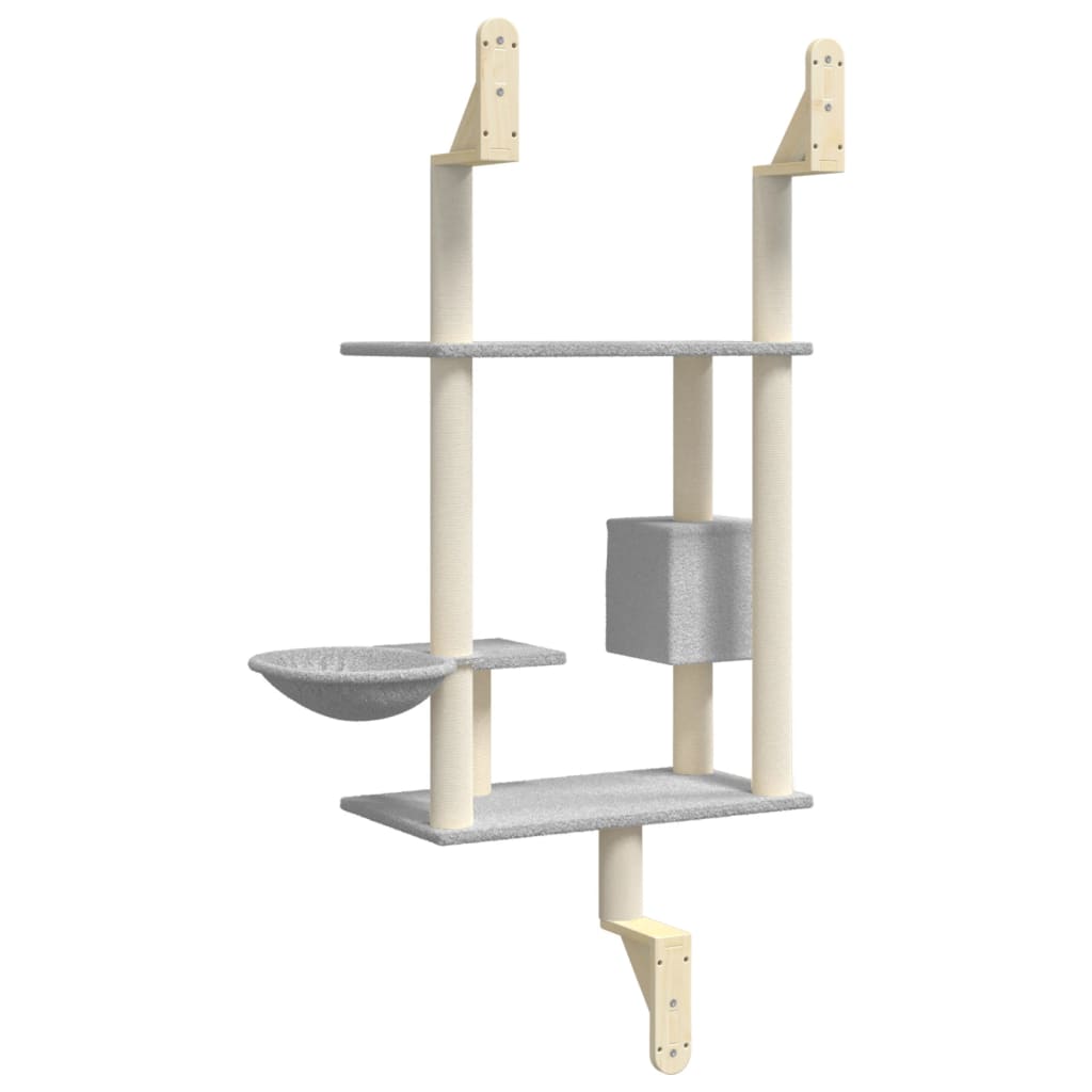 Arbre à chat mural en bois avec niche avec panier – Gris clair – 153 cm – vue 6