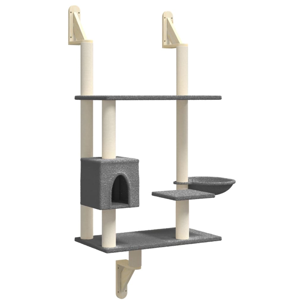 Arbre à chat mural en bois avec niche avec panier – Gris foncé – 153 cm – vue 2