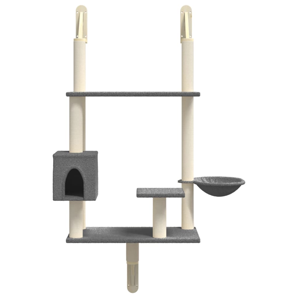 Arbre à chat mural en bois avec niche avec panier – Gris foncé – 153 cm – vue 4