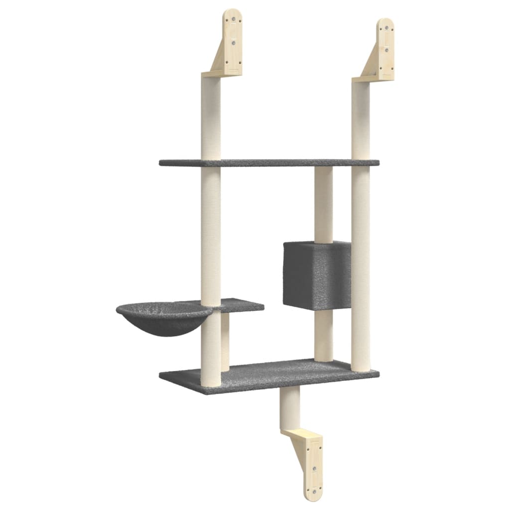 Arbre à chat mural en bois avec niche avec panier – Gris foncé – 153 cm – vue 6