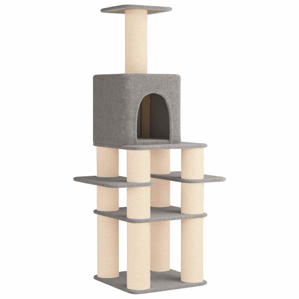 Arbre à chat XXL en bois – Gris clair – 180 cm – vue 2