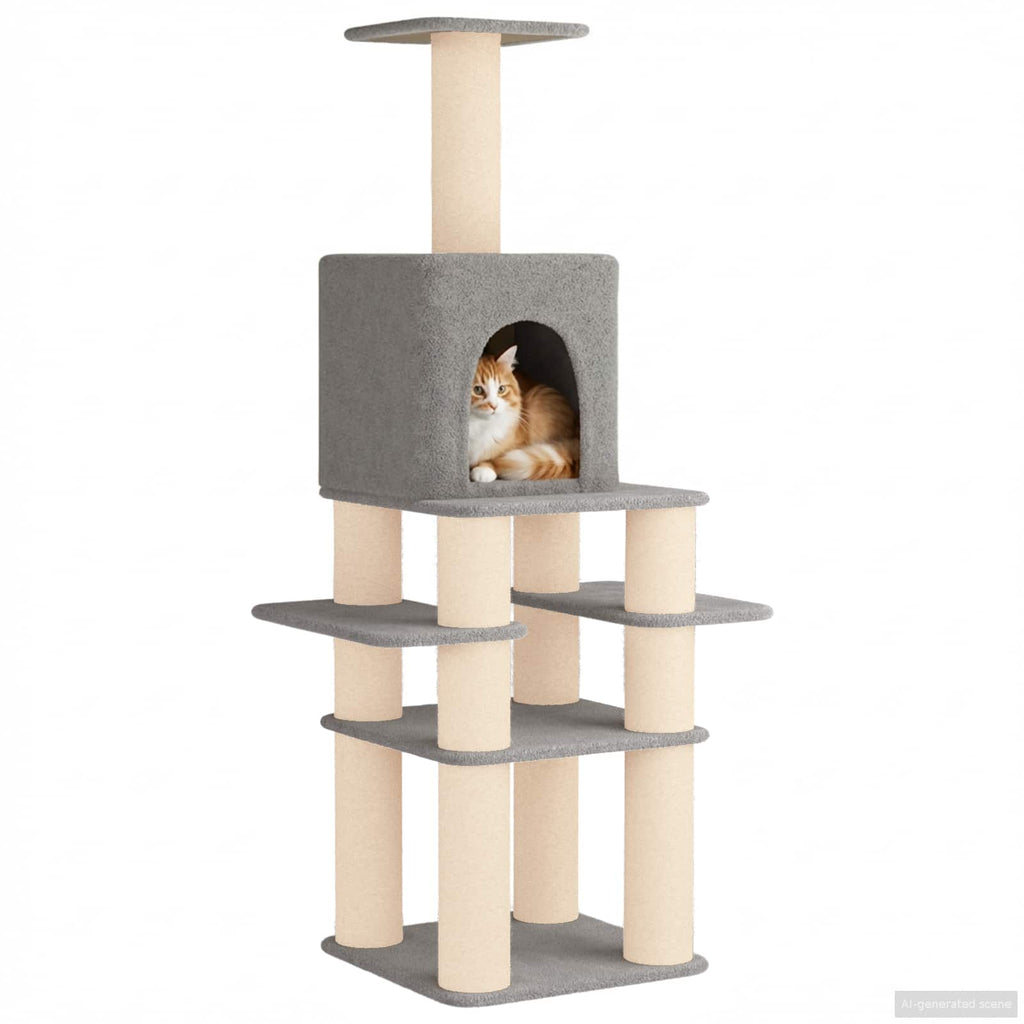 Arbre à chat XXL en bois – Gris clair – 180 cm – vue 3