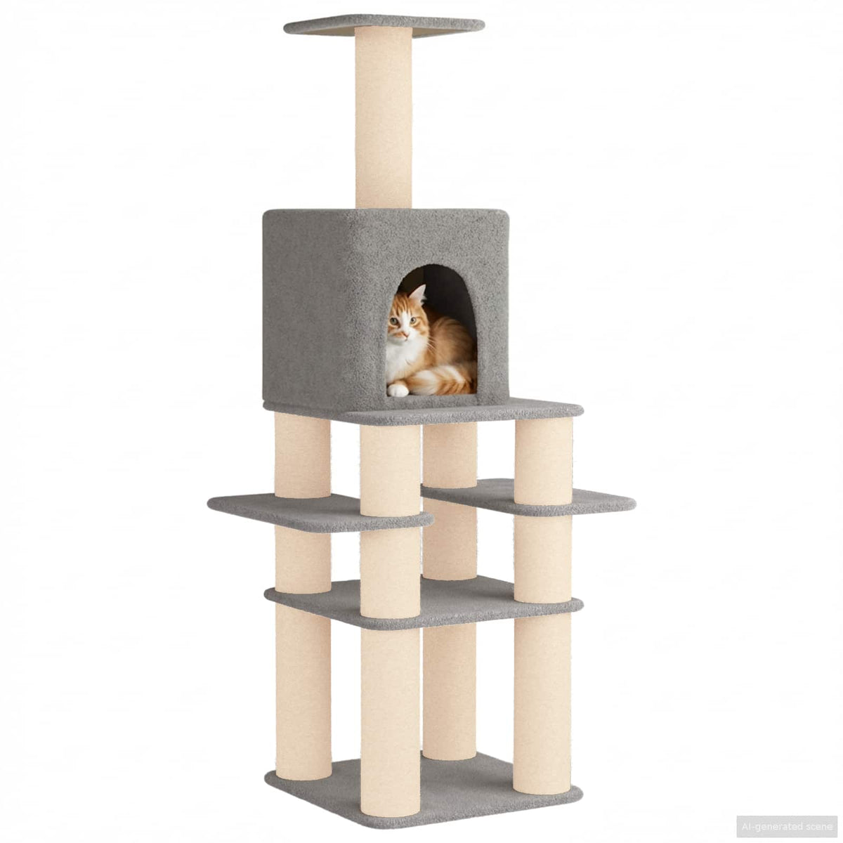 Arbre à chat XXL en bois – Gris clair – 180 cm – vue 3