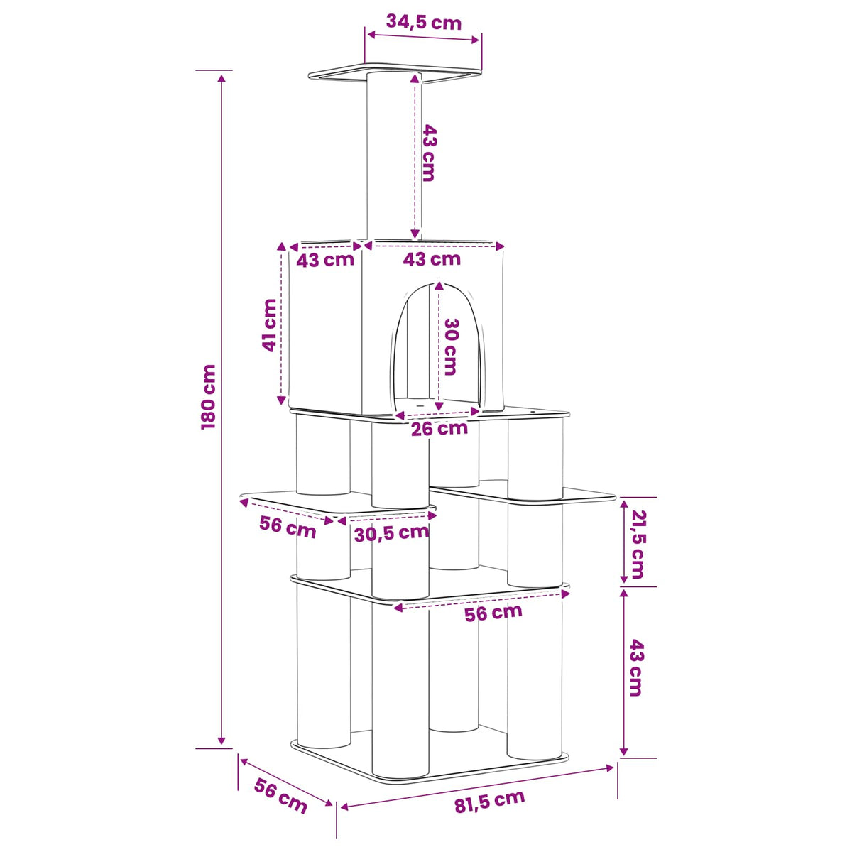 Arbre à chat XXL en bois – Gris foncé – 180 cm – vue 8