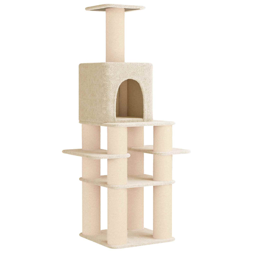 Arbre à chat XXL en bois – Crème – 180 cm – vue 2