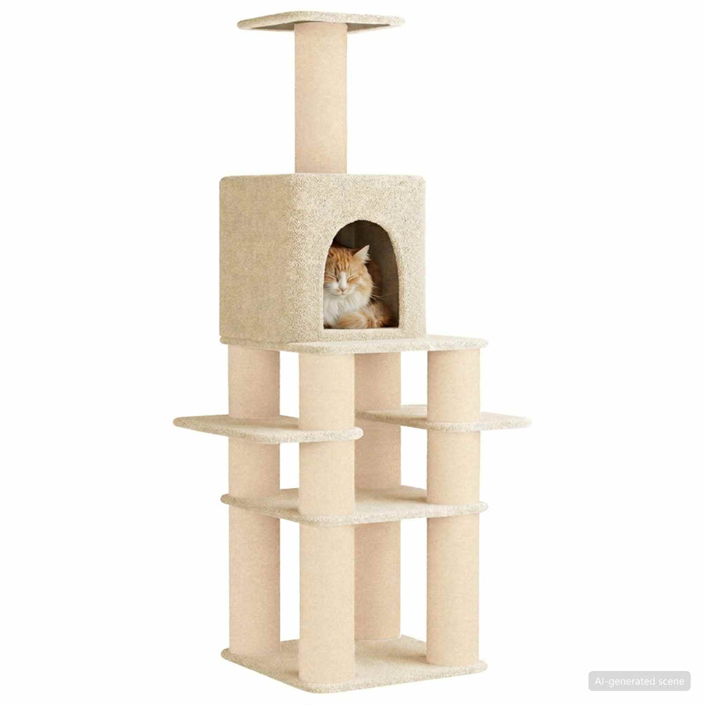 Arbre à chat XXL en bois – Crème – 180 cm – vue 3