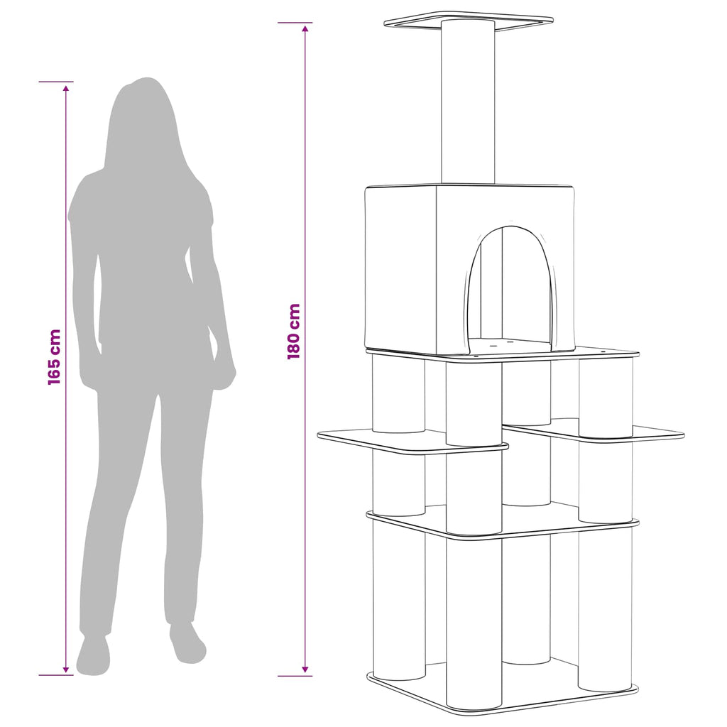 Arbre à chat XXL en bois – Crème – 180 cm – vue 9