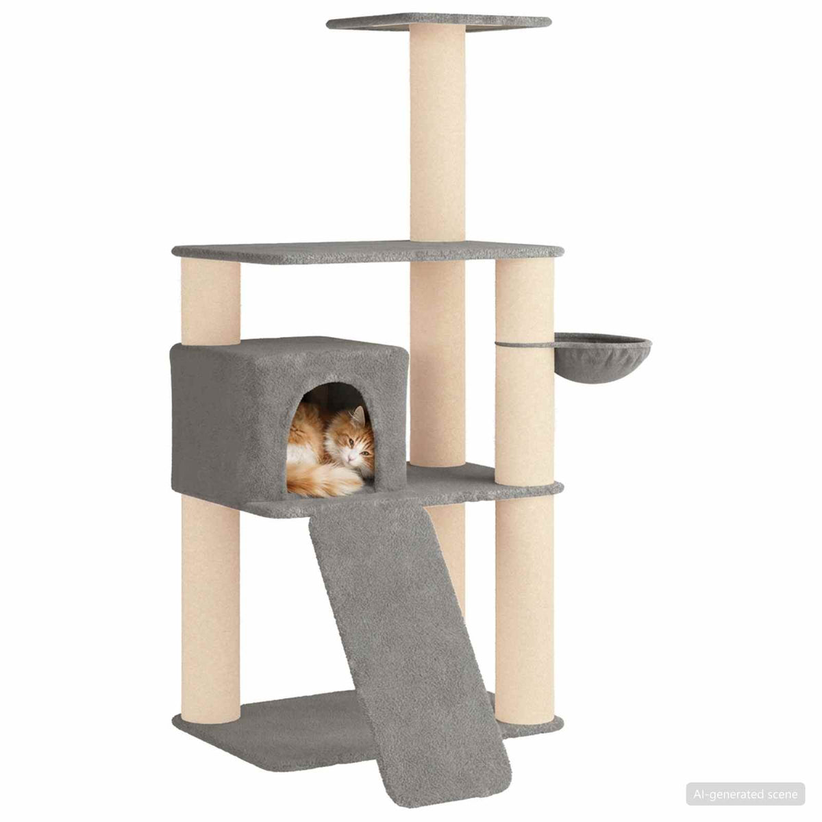 Arbre à chat en bois avec panier – Gris clair – 173 cm – vue 3