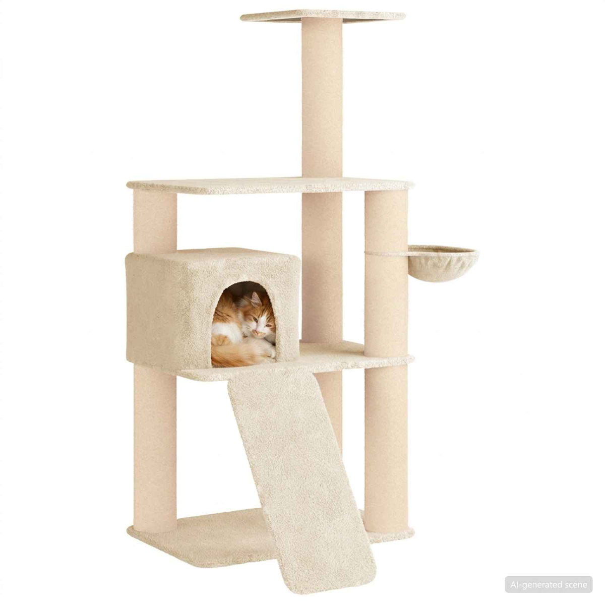 Arbre à chat en bois avec panier – Crème – 173 cm – vue 3