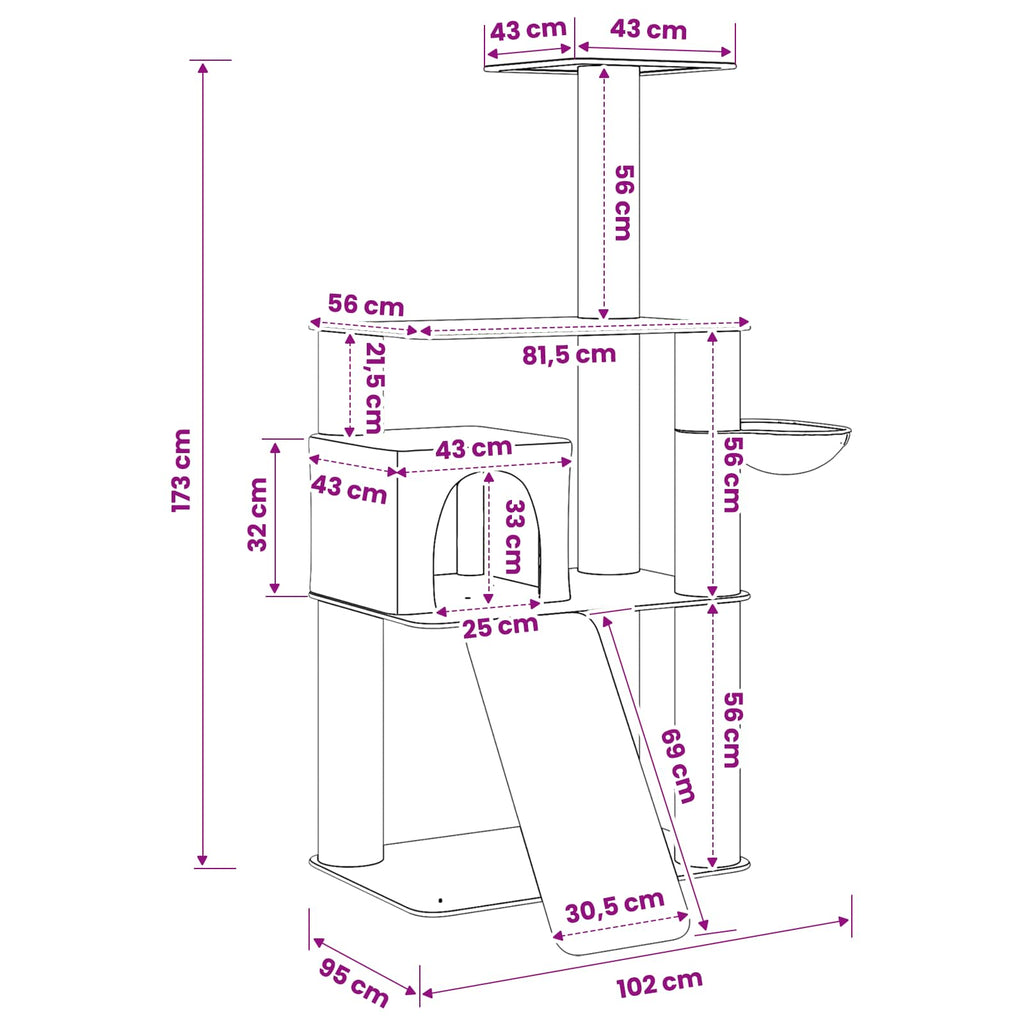 Arbre à chat en bois avec panier – Crème – 173 cm – vue 8