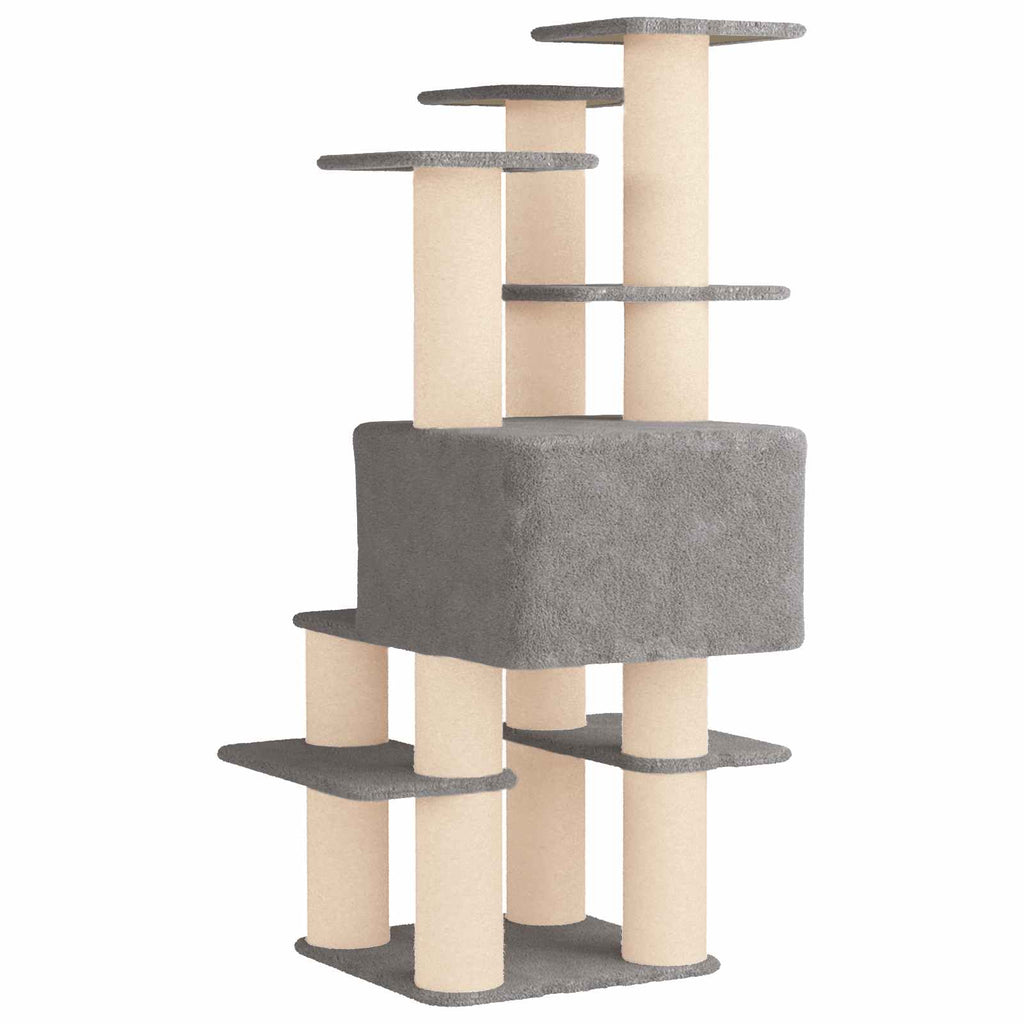 Arbre à chat en bois avec niche avec panier – Gris clair – 161 cm – vue 6