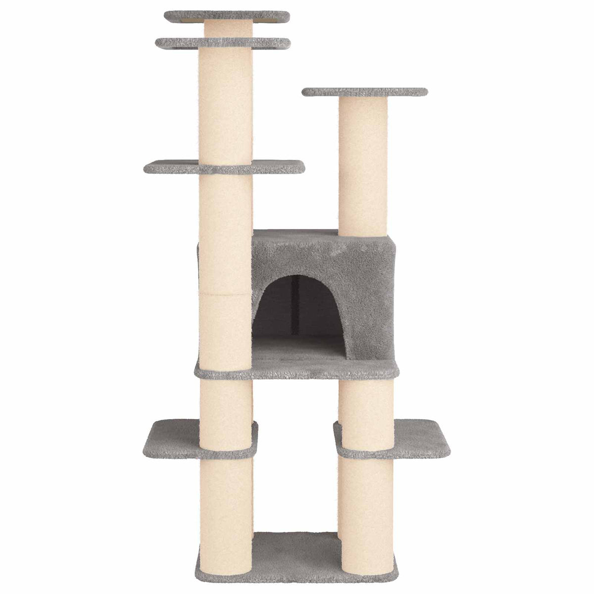 Arbre à chat en bois avec niche avec panier – Gris clair – 161 cm – vue 4