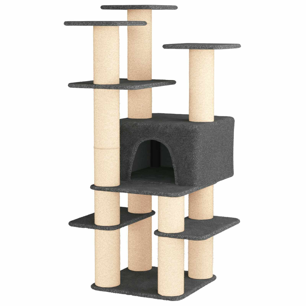 Arbre à chat en bois avec niche avec panier – Gris foncé – 161 cm – vue 2
