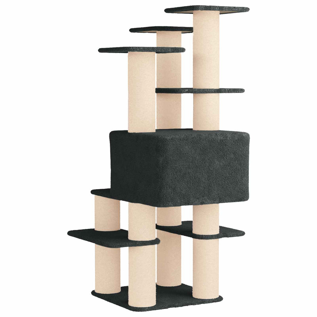 Arbre à chat en bois avec niche avec panier – Gris foncé – 161 cm – vue 6