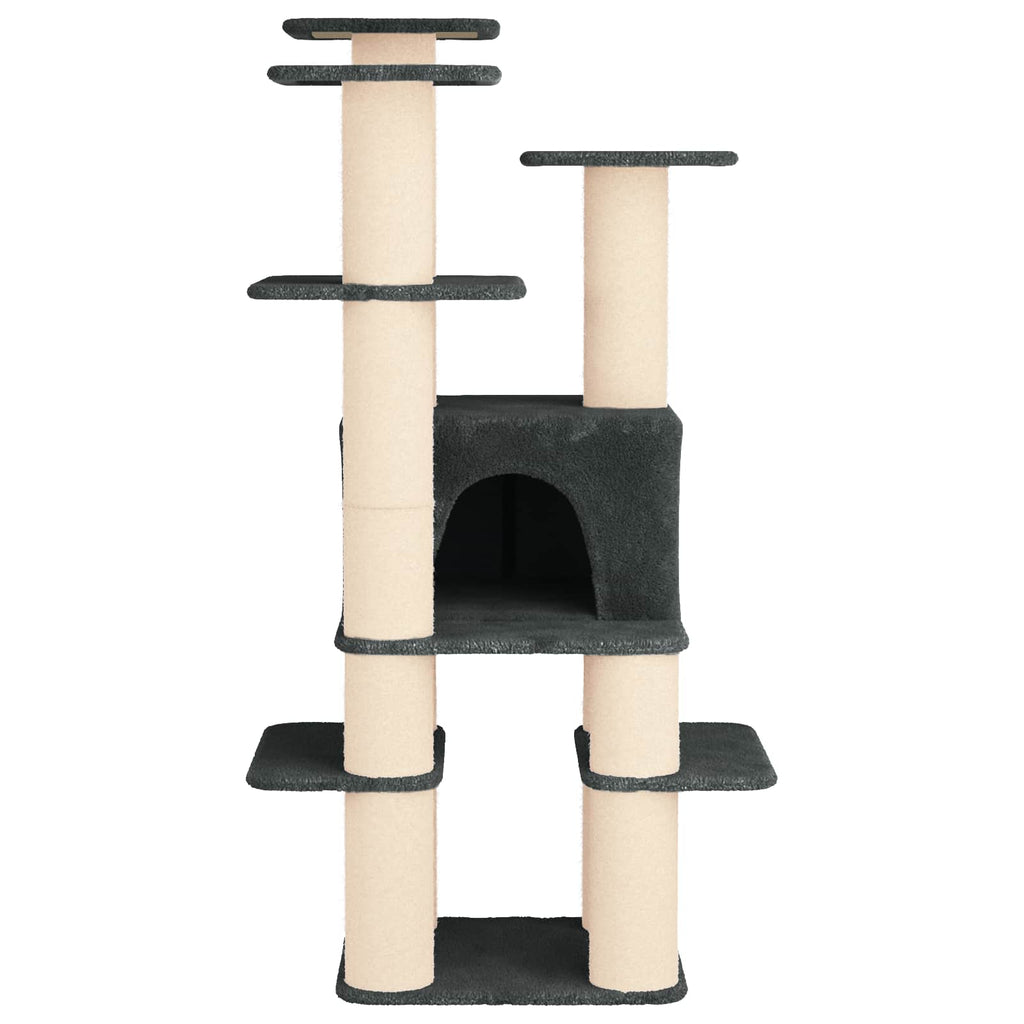 Arbre à chat en bois avec niche avec panier – Gris foncé – 161 cm – vue 4