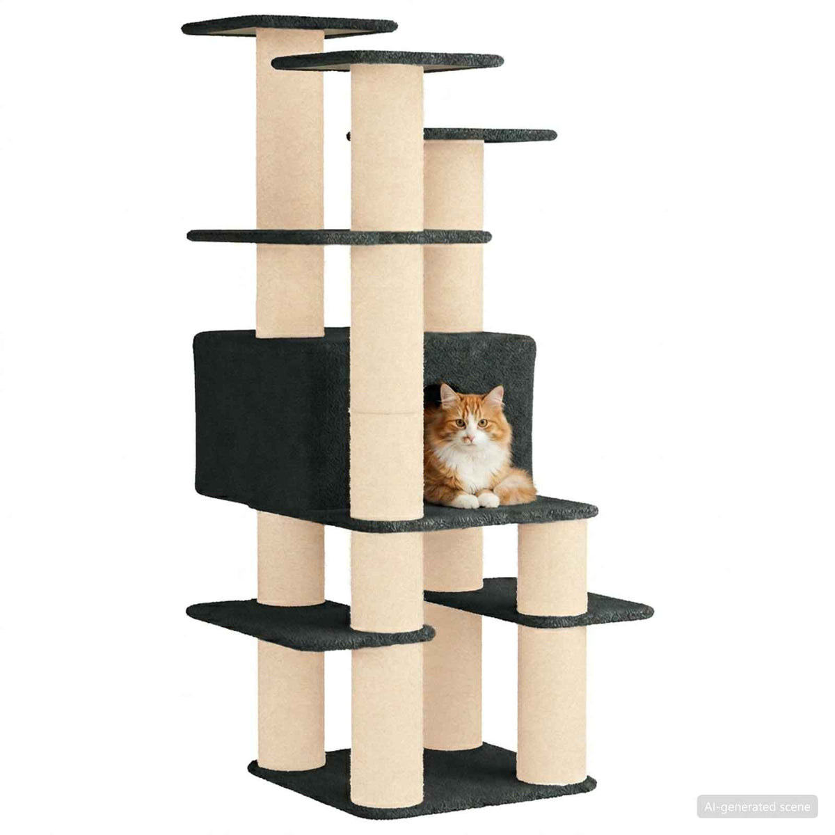 Arbre à chat en bois avec niche avec panier – Gris foncé – 161 cm – vue 3