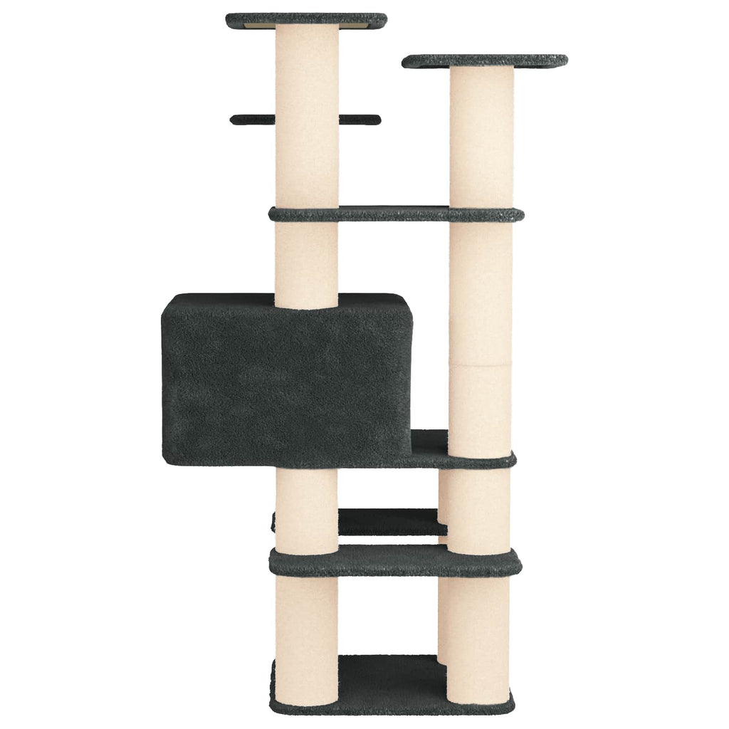 Arbre à chat en bois avec niche avec panier – Gris foncé – 161 cm – vue 5