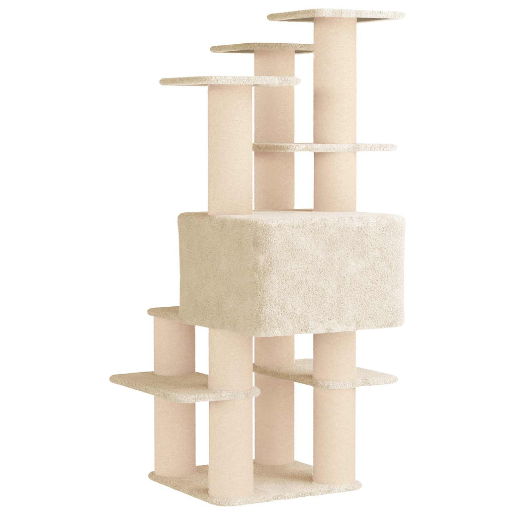 Arbre à chat en bois avec niche avec panier – Crème – 161 cm – vue 6