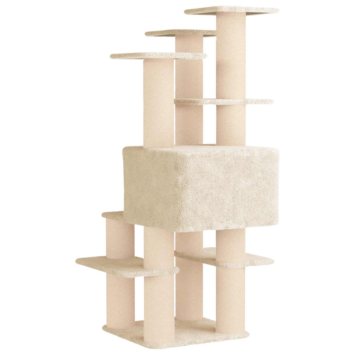Arbre à chat en bois avec niche avec panier – Crème – 161 cm – vue 6
