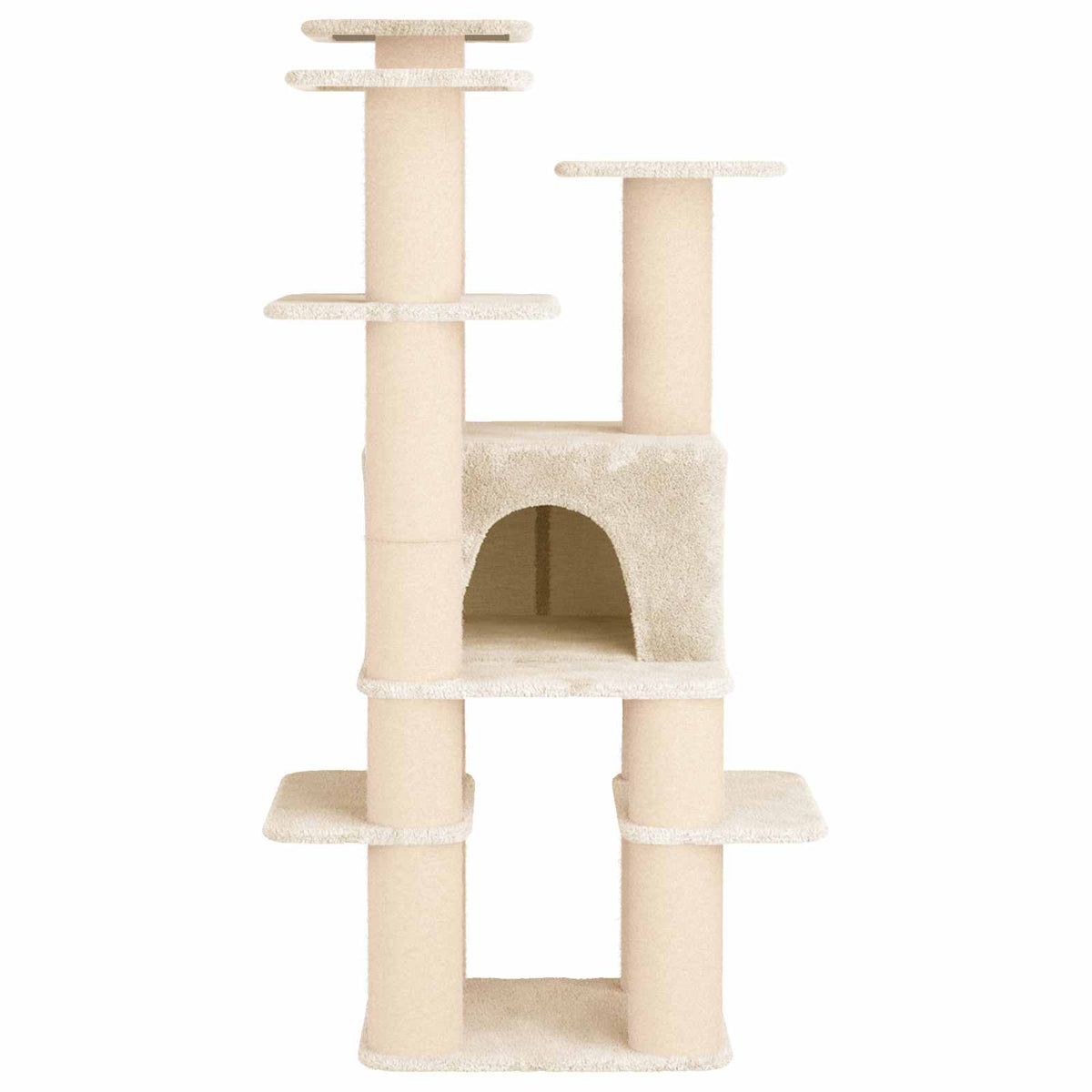 Arbre à chat en bois avec niche avec panier – Crème – 161 cm – vue 4