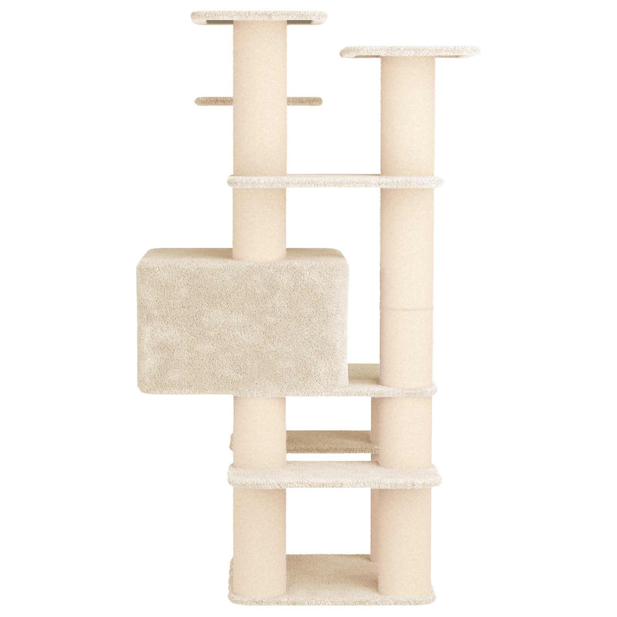 Arbre à chat en bois avec niche avec panier – Crème – 161 cm – vue 5
