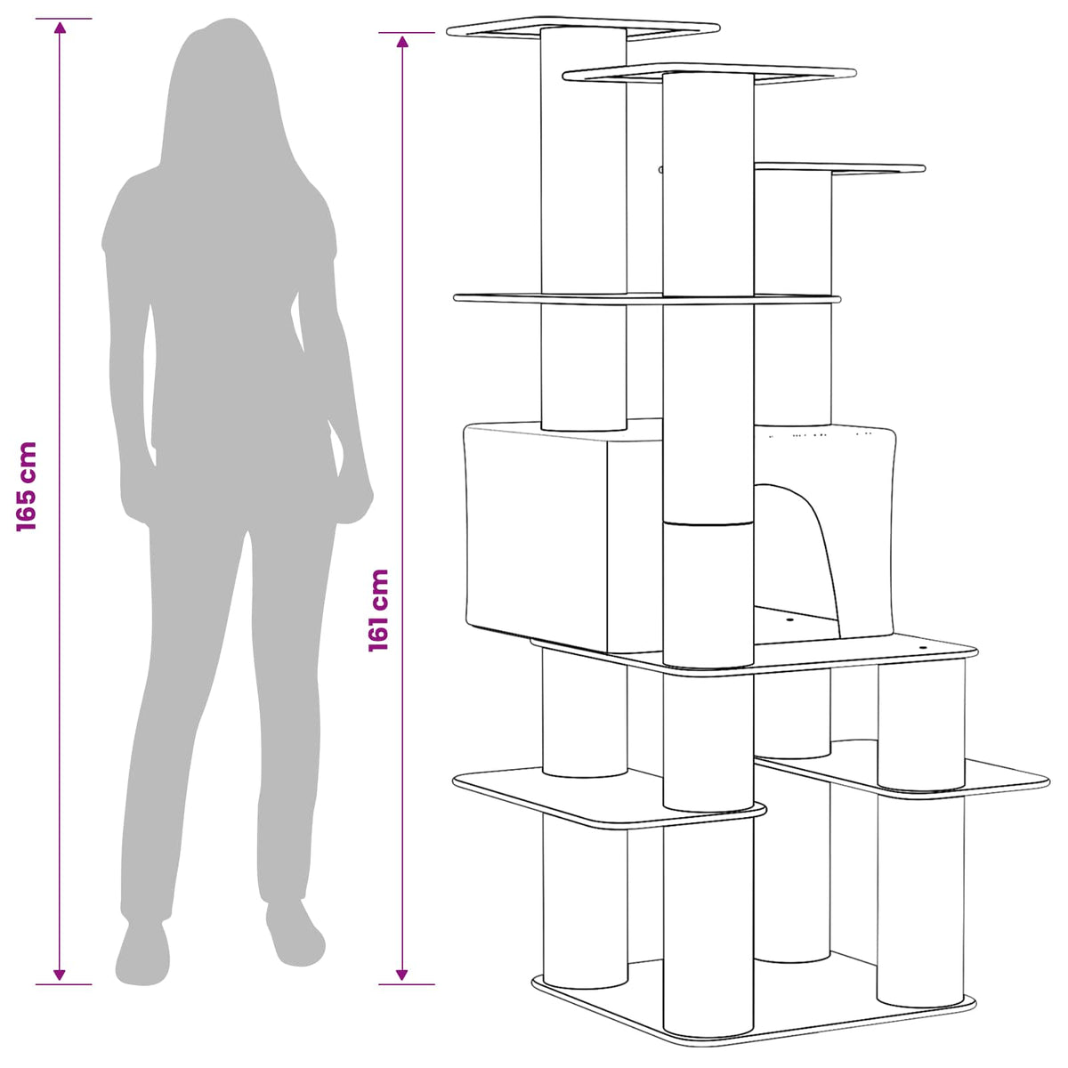 Arbre à chat en bois avec niche avec panier – Crème – 161 cm – vue 9