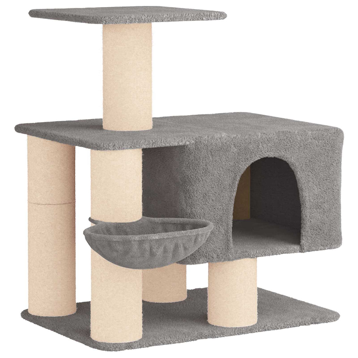 Petit arbre à chat en bois avec panier – Gris clair – 96 cm – vue 2