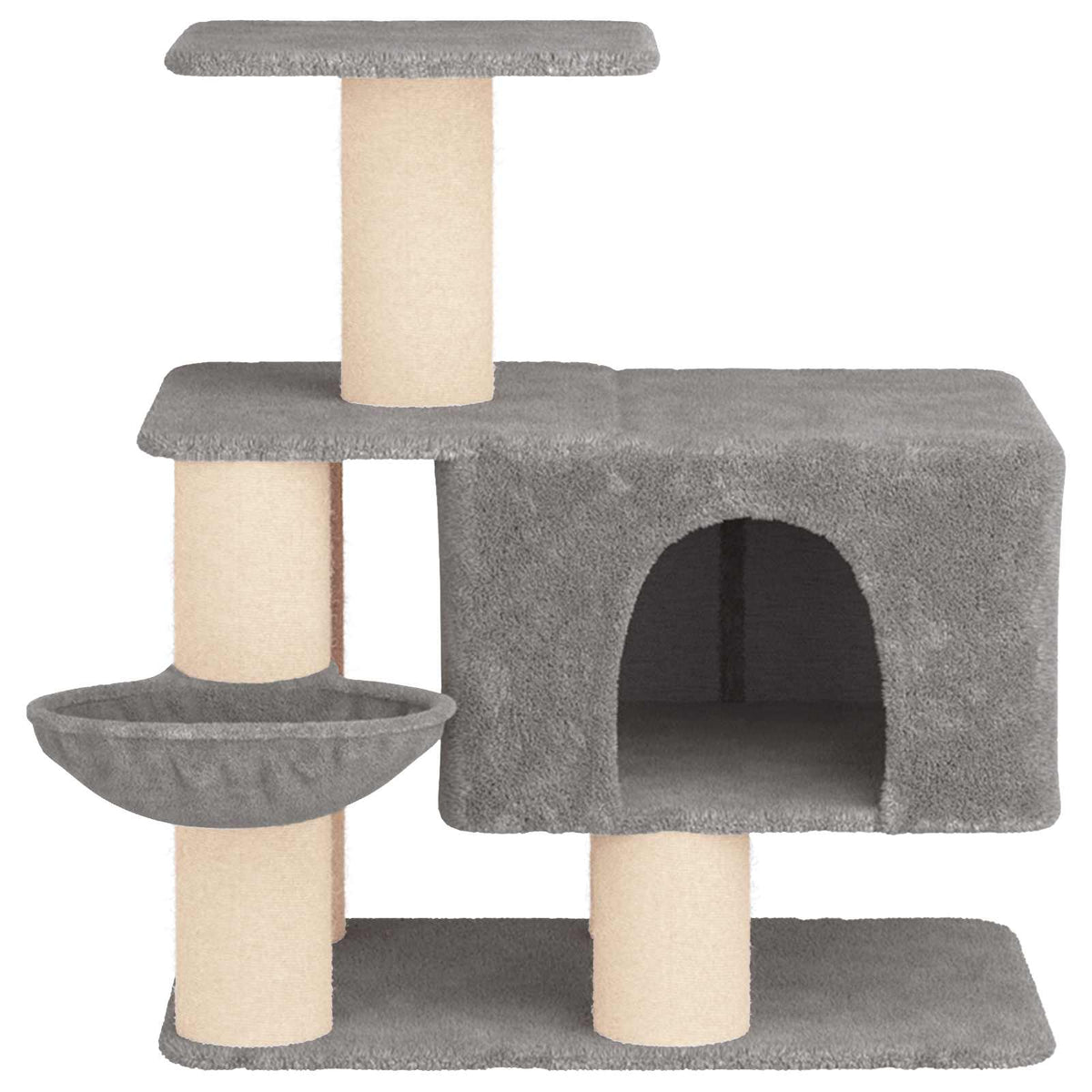 Petit arbre à chat en bois avec panier – Gris clair – 96 cm – vue 4