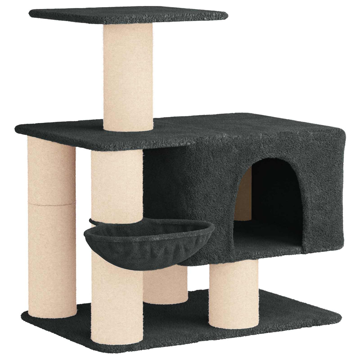 Petit arbre à chat en bois avec panier – Gris foncé – 96 cm – vue 2