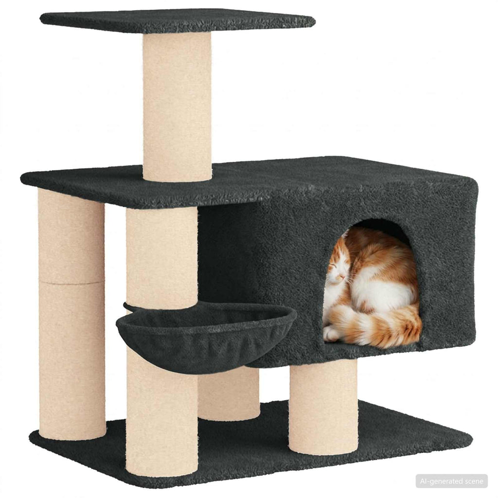 Petit arbre à chat en bois avec panier – Gris foncé – 96 cm – vue 3