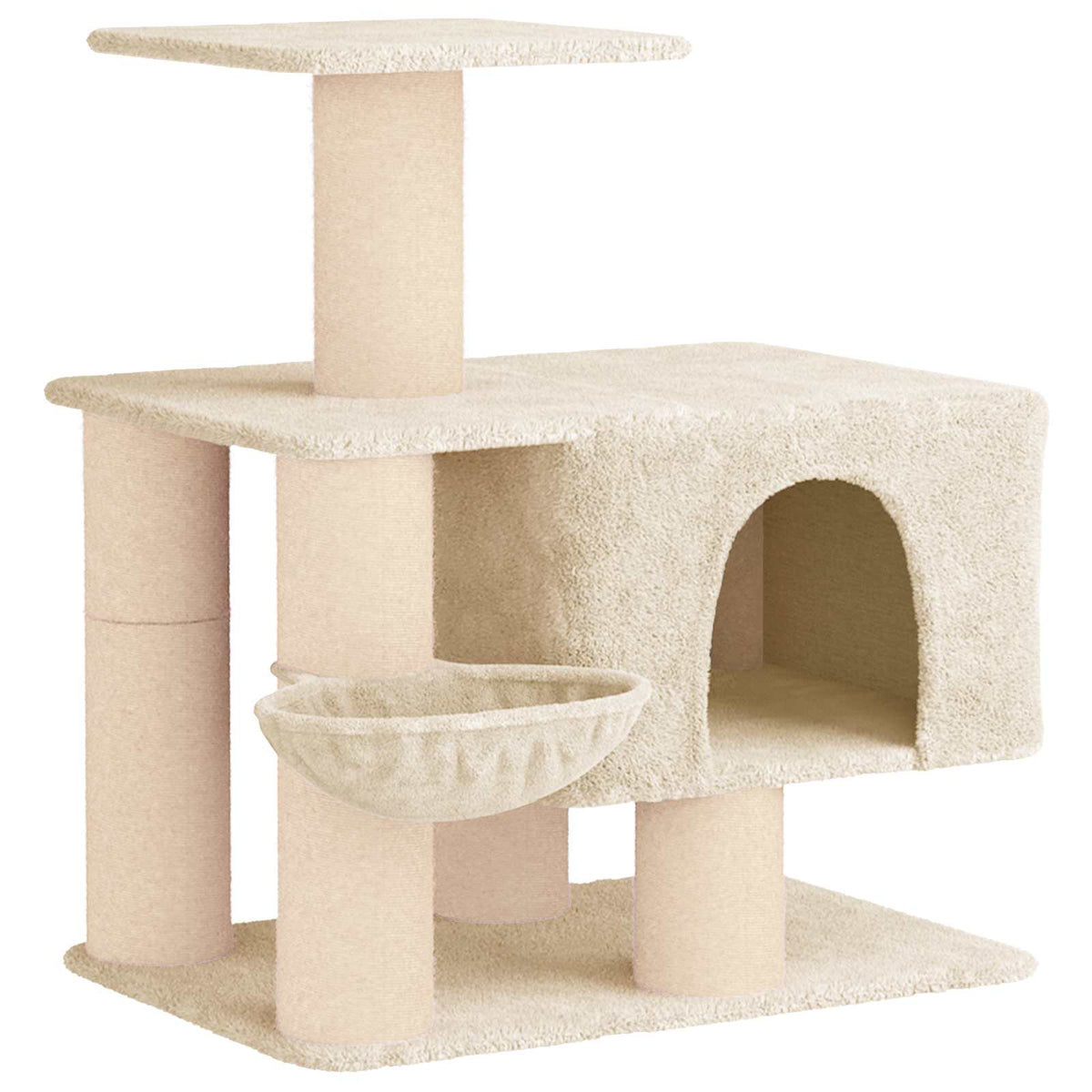 Petit arbre à chat en bois avec panier – Crème – 96 cm – vue 2