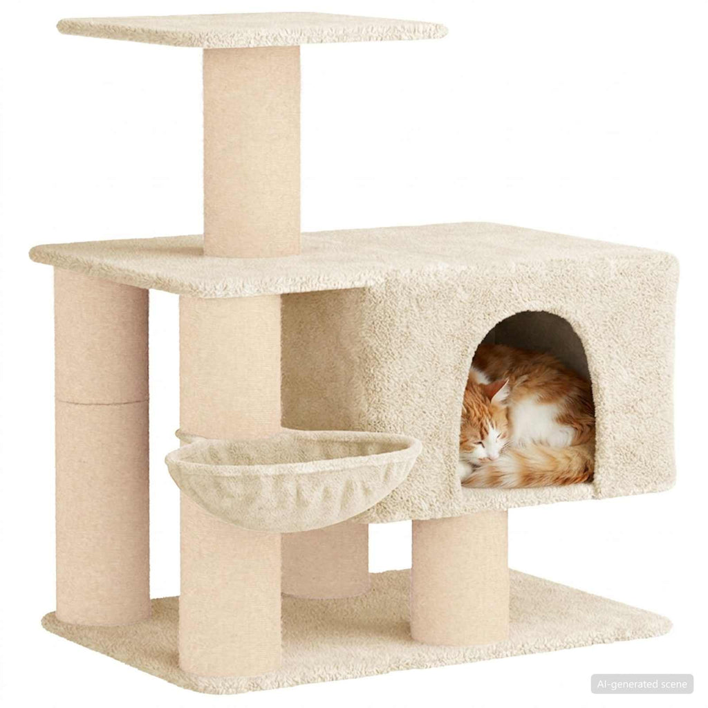 Petit arbre à chat en bois avec panier – Crème – 96 cm – vue 3