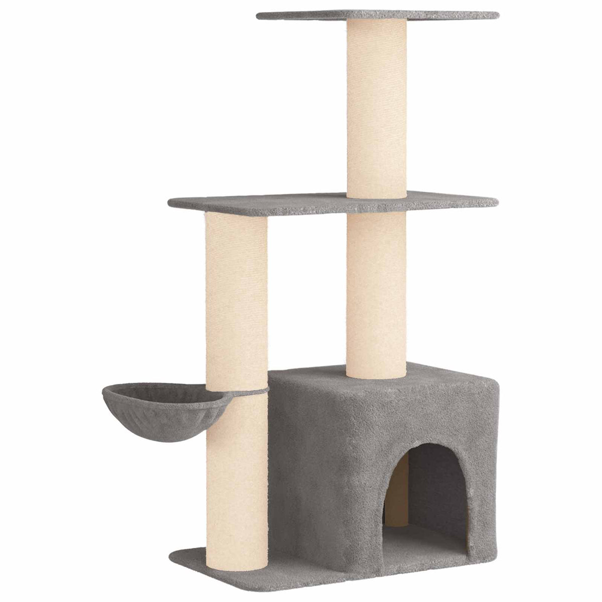 Arbre à chat en bois avec niche avec panier – Gris clair – 133 cm – vue 2