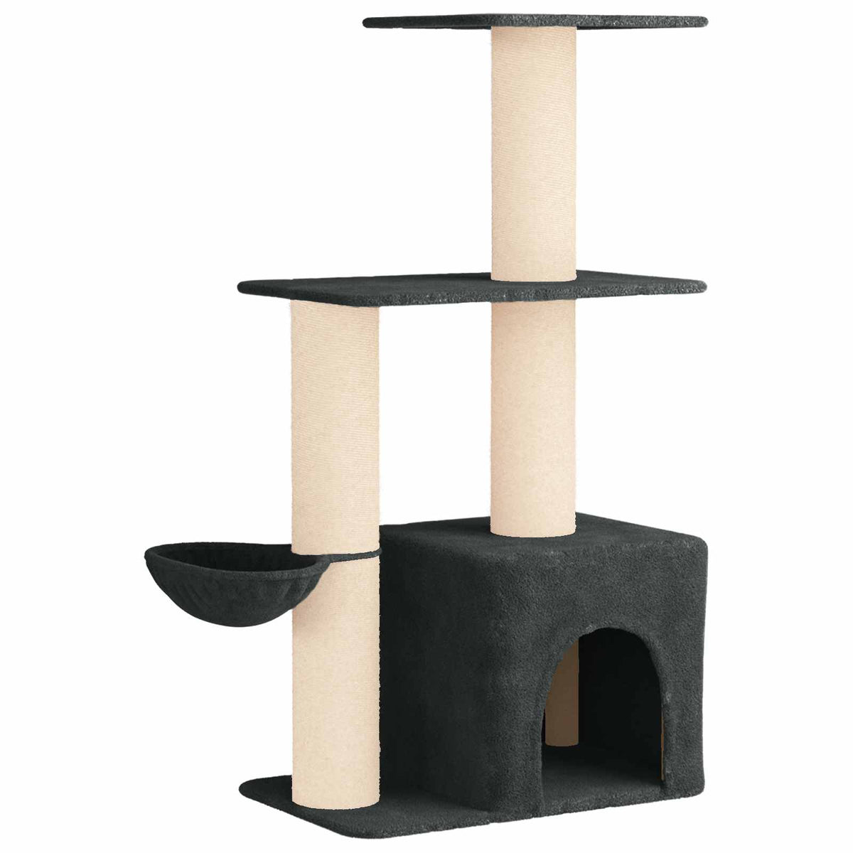 Arbre à chat en bois avec niche avec panier – Gris foncé – 133 cm – vue 2