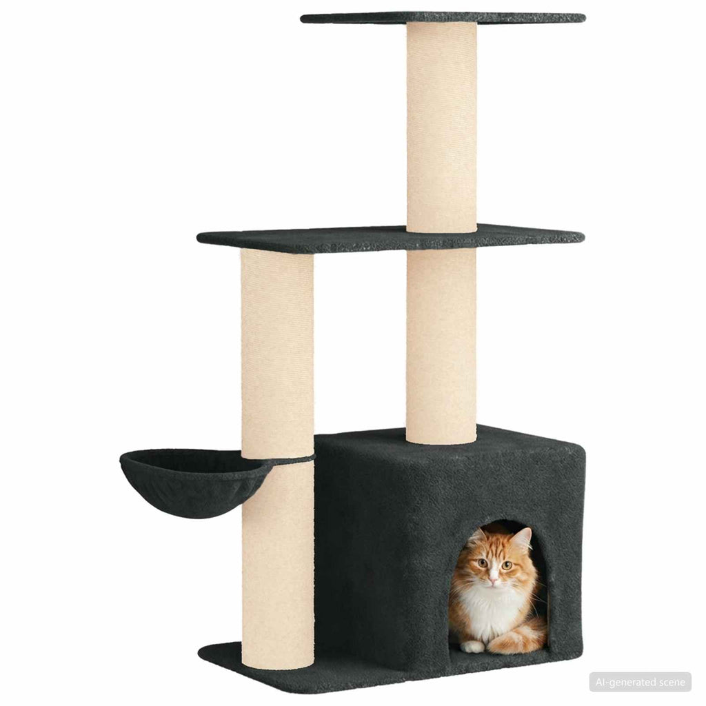 Arbre à chat en bois avec niche avec panier – Gris foncé – 133 cm – vue 3