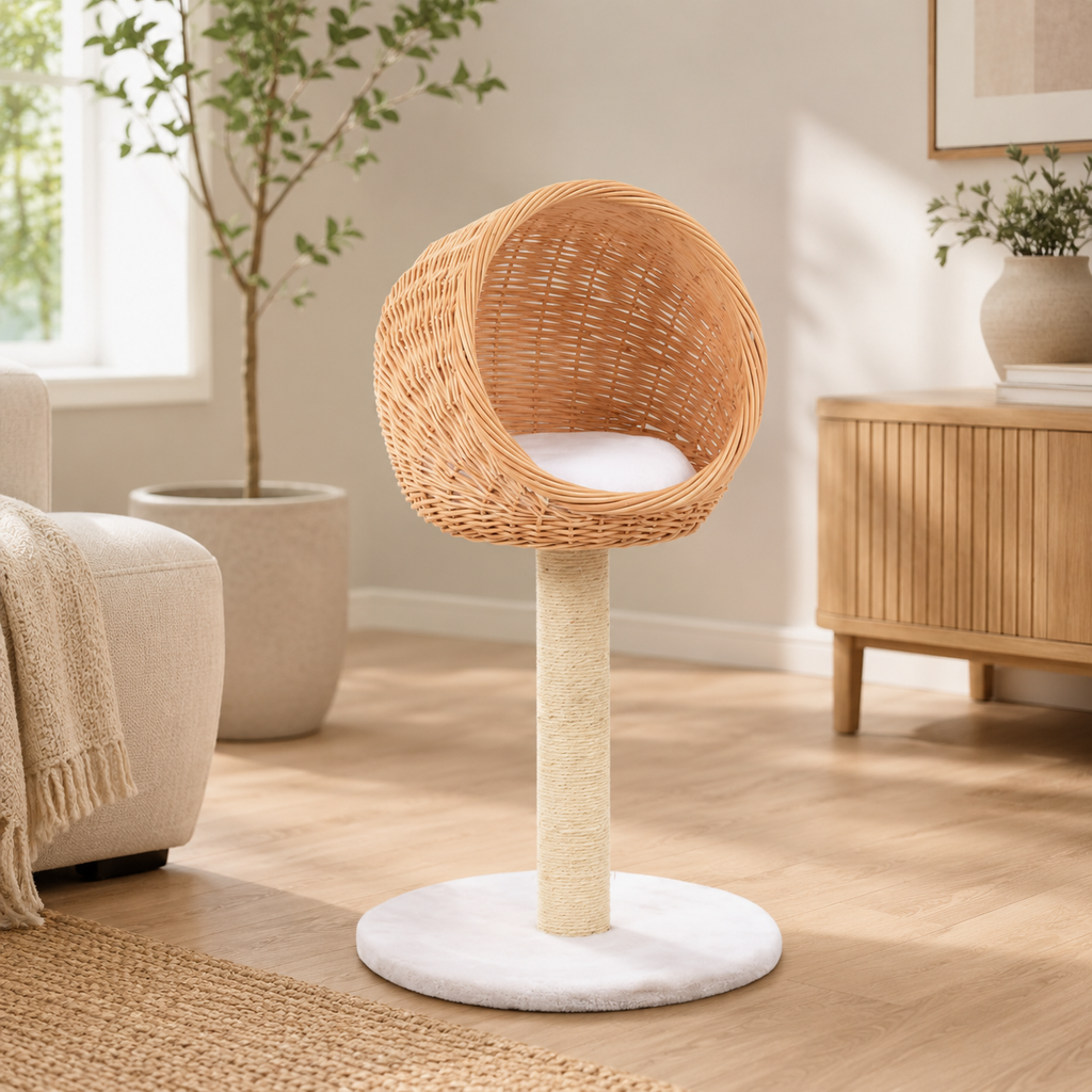 Petit arbre à chat en bois de saule 73 cm avec 1 panier – Naturel