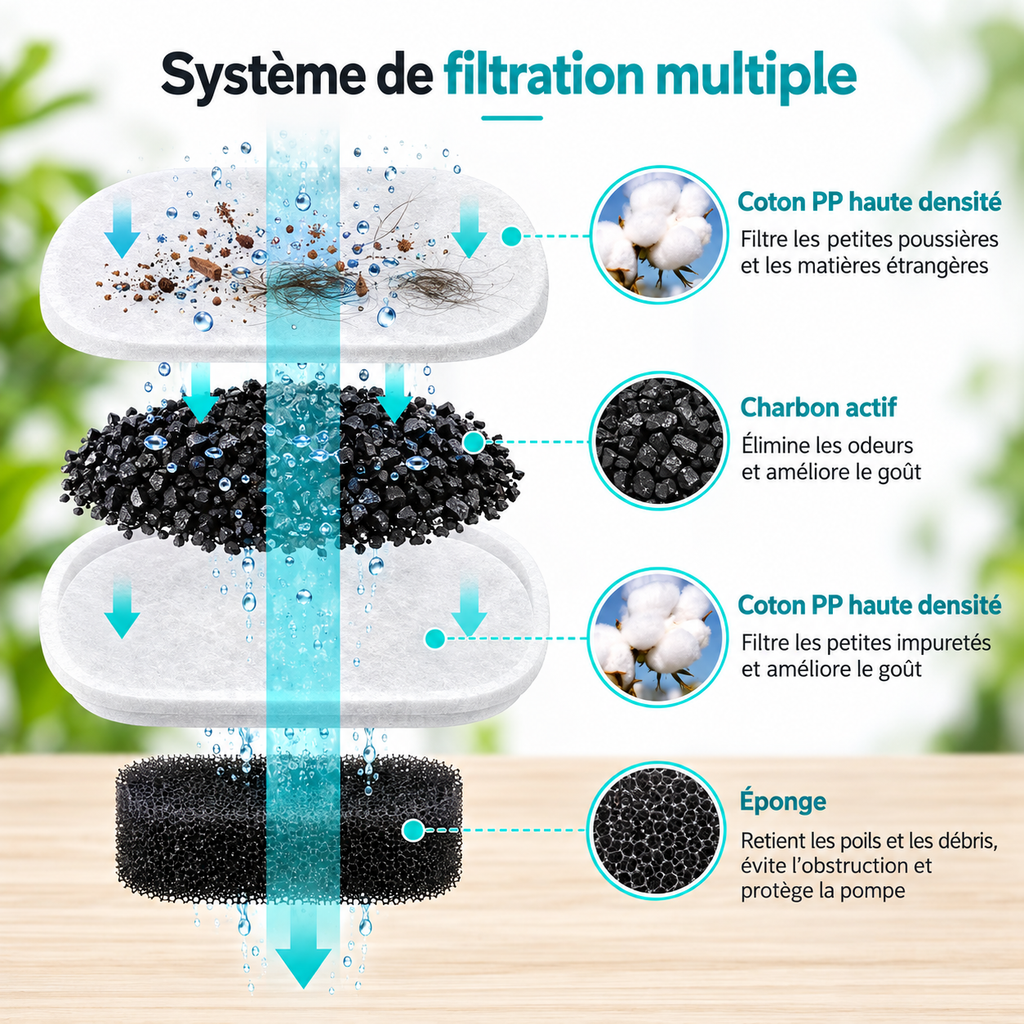 Fontaine à eau sans fil pour chat 2,2 L en inox – 4 filtres