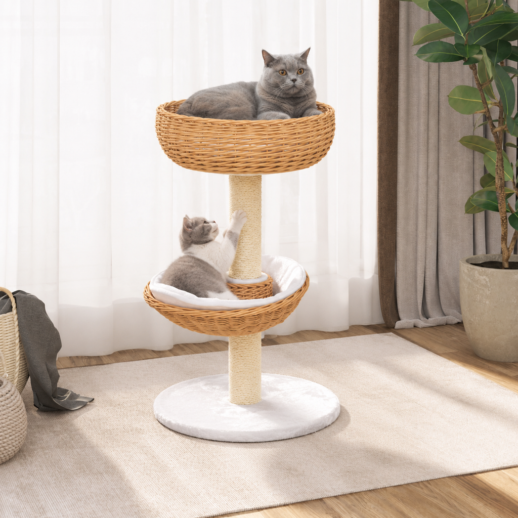 Petit arbre à chat 68 cm de saule avec 2 paniers – Naturel